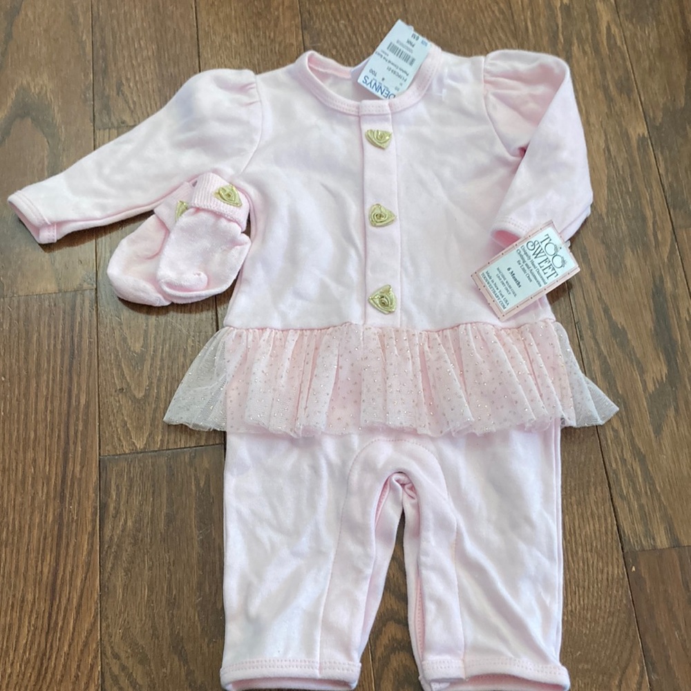 Too Sweet pink and gold coverall 6 months